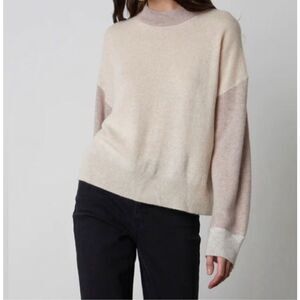 Velvet By Graham & Spencer Cashmere Sweater Womens Small Cream Beige Colorblock